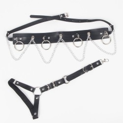 SUBBLIME Taillengürtel & Oberschenkel-Harness aus Leder Schwarz/ Silber OS