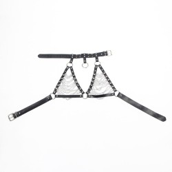 SUBBLIME BH-Harness aus Leder mit Kettendetails & Nieten-Halsband Schwarz/ Silber OS