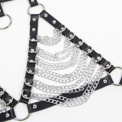 SUBBLIME BH-Harness aus Leder mit Kettendetails & Nieten-Halsband Schwarz/ Silber OS