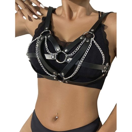 SUBBLIME Punk BH-Harness aus Leder Schwarz/ Silber OS