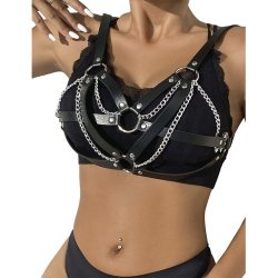 SUBBLIME Punk BH-Harness aus Leder Schwarz/ Silber OS