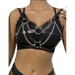 SUBBLIME Punk BH-Harness aus Leder Schwarz/ Silber OS