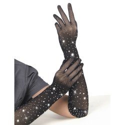 SUBBLIME Netzhandschuhe mit Strasssteinen Schwarz S/M