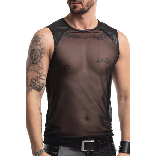 REGNES FETISH PLANET Ärmelloses Mesh T-Shirt Schwarz