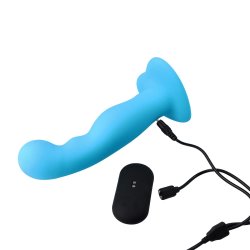 VIRGITE Dildo "Lovely" mit Vibration & Fernbedienung aus Silikon Blau