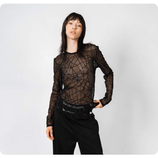 W010609 Mesh-Shirt Langarm Unisex Schwarz