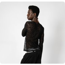 W010609 Mesh-Shirt Langarm Unisex Schwarz