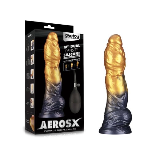 LOVETOY Dual Density Inflatable Dildo Ø 5,6 cm x 25 cm Gold/Schwarz