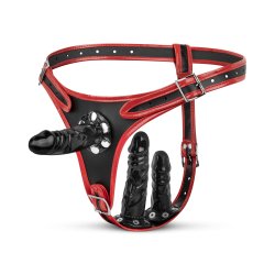 EASY TOYS Triple Dildo Strap-On Harness Schwarz/Rot