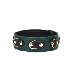 LIEBE SEELE Mossy Chic Lederhalsband mit Leine Grün/Schwarz/Gold