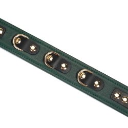 LIEBE SEELE Mossy Chic Lederhalsband mit Leine Grün/Schwarz/Gold