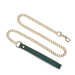 LIEBE SEELE Mossy Chic Lederhalsband mit Leine Grün/Schwarz/Gold