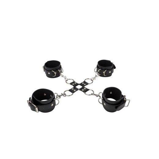 OUCH Hand- & Fussfessel-Set aus Leder Schwarz