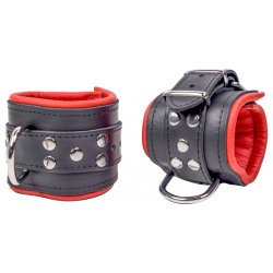 THE RED Gepolsterte Handfesseln aus Leder Schwarz/Rot