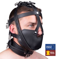 THE RED Kopfmaske aus hochwertigem Leder Schwarz