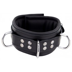 THE RED Gepolstertes Lederhalsband mit 3 D-Ringen Schwarz