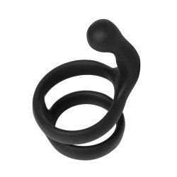 RIMBA Doppel-Penisring mit Perineum-Stimulator aus Silikon Schwarz
