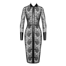 NOIR HANDMADE Noirelle Lace Button-Up Midi Dress Schwarz