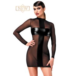 NOIR HANDMADE Crossfire Mesh & Wetlook Mini Dress...