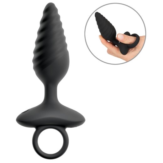 ANOS Flexible Butt Plug Twisted Design mit Vibration Ø 3.4 cm aus Silikon