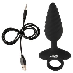 ANOS Flexible Butt Plug Twisted Design mit Vibration Ø 3.4 cm aus Silikon