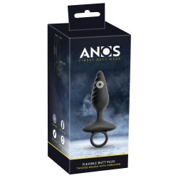 ANOS Flexible Butt Plug Twisted Design mit Vibration Ø 3.4 cm aus Silikon