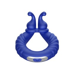 FORTO F-24 Vibrierender Penisring mit Klitoris-Stimulation aus Silikon Blau