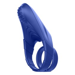 FORTO F-48 Doppel-Penisring mit Perineum-Stimulator aus Silikon Blau