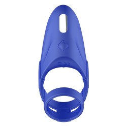 FORTO F-48 Doppel-Penisring mit Perineum-Stimulator aus Silikon Blau