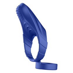 FORTO F-48 Doppel-Penisring mit Perineum-Stimulator aus Silikon Blau