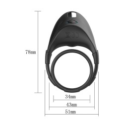 FORTO F-48 Doppel-Penisring mit Perineum-Stimulation aus Silikon Schwarz