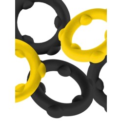 OXBALLS Gearheads 5er-Pack Penisringe aus Silikon Schwarz/ Gelb