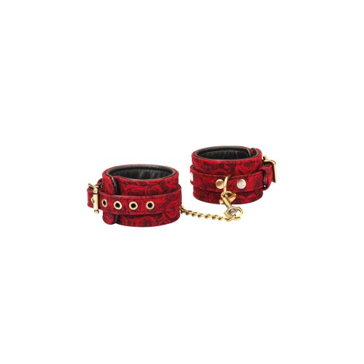 LIEBE SEELE Kinbaku Ukiyoe Luxury Leather Ankle Cuffs Red Rosy