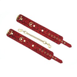 LIEBE SEELE Kinbaku Ukiyoe Luxury Leather Ankle Cuffs Red Rosy