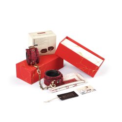 LIEBE SEELE Kinbaku Ukiyoe Luxury Leather Hand Cuffs Red...