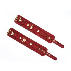 LIEBE SEELE Kinbaku Ukiyoe Luxury Leather Hand Cuffs Red Rosy