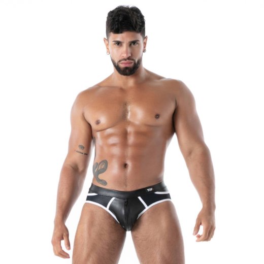 TOF Kinky Backless Zipped Brief Schwarz/Weiss