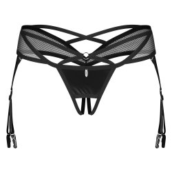 OBSESSIVE Dominna Crotchless Thong mit Garter-Straps Schwarz