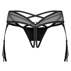 OBSESSIVE Dominna Crotchless Thong mit Garter-Straps Schwarz
