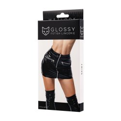 GLOSSY Erolanta Wetlook Minirock mit Reissverschluss Schwarz