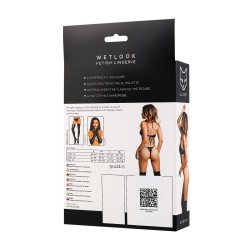 GLOSSY Erolanta Wetlook Bodysuit mit rückseitiger Schnürung & Ketten Schwarz