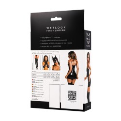 GLOSSY Erolanta Wetlook Kleid mit Schnürung & Katzenohren-Ausschnitt Schwarz