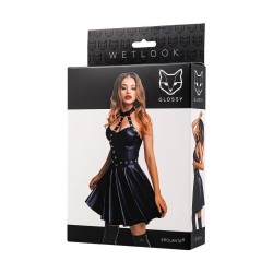 GLOSSY Erolanta Wetlook Neckholder-Kleid mit Metallösen Schwarz