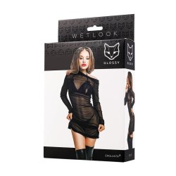 GLOSSY Erolanta Wetlook Set (Mesh-Kleid, BH & Panty) Schwarz