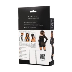 GLOSSY Erolanta Wetlook Set (Mesh-Kleid, BH & Panty) Schwarz