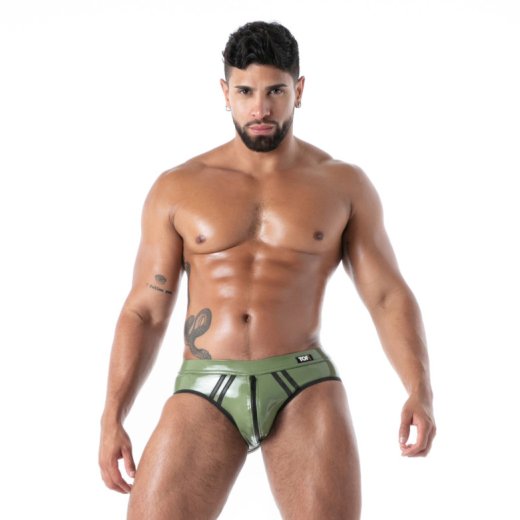 TOF Bottomless Brief Latex Second Skin Khaki/Schwarz