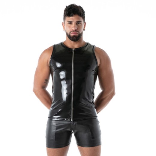 TOF Zipped Tank Top Latex Second Skin Schwarz