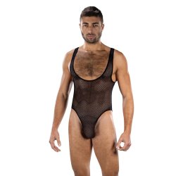 ENVY Fierce Deep-V Mesh Bodysuit Schwarz OS