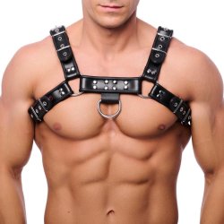 THE RED Premium Leder Bulldog Harness Schwarz/ Silber