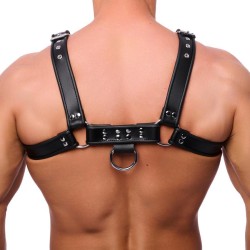 THE RED Premium Leder Bulldog Harness Schwarz/ Silber